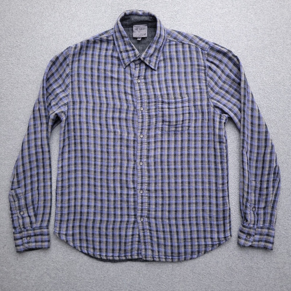 Diesel Flannel Button Up Shirt Large Lined Gray Blue Plaid Long Sleeve Mens